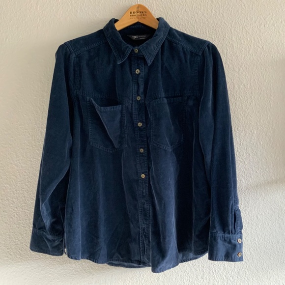 M&S Collection Pure Cotton Corduroy Shirt Blue Size 16 US - Picture 2 of 9